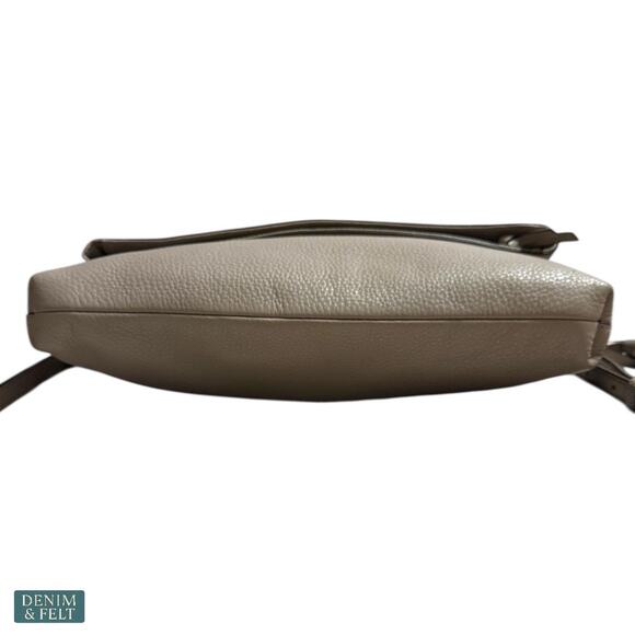 Tory Burch Thea Leather Foldover Crossbody Bag Purse Gray Herron Tassel Neutral - Picture 11 of 16